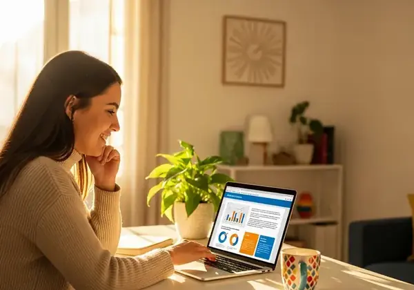 Escritorio de estudio organizado con tablet mostrando progreso